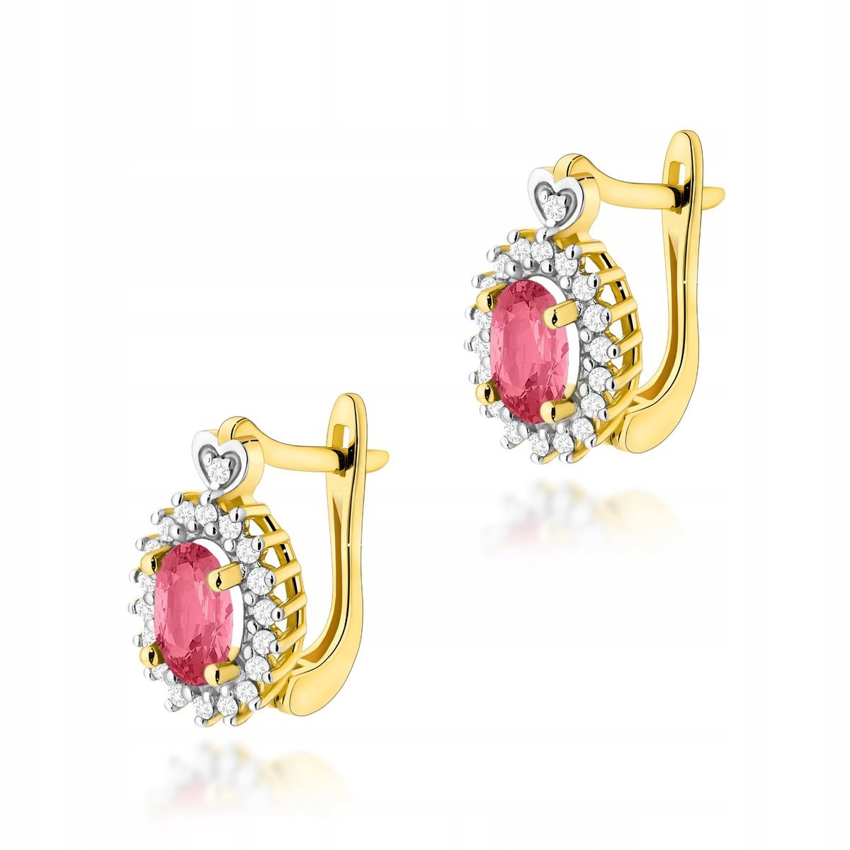 Eleganckie kolczyki złote 585 topaz różowy z diamentami naturalnymi 2g