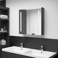 Szafki łazienkowe - vidaXL Szafka łazienkowa z lustrem LED szara z połyskiem 62x14x60 cm 326521 - miniaturka - grafika 1