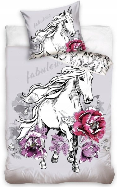 Pościel Dzieci Młodzież 140X200 Unicorn Jednorożec Róża 100% Bawełna