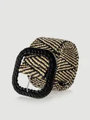 Paski - Czarno-beżowy pasek z kwadratową klamrą - miniaturka - grafika 1