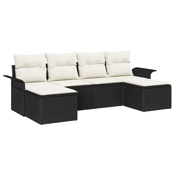 Zestaw Sof Ogrodowych Modularnych, Polirattan, Czarno-Kremowy, 6 Osób