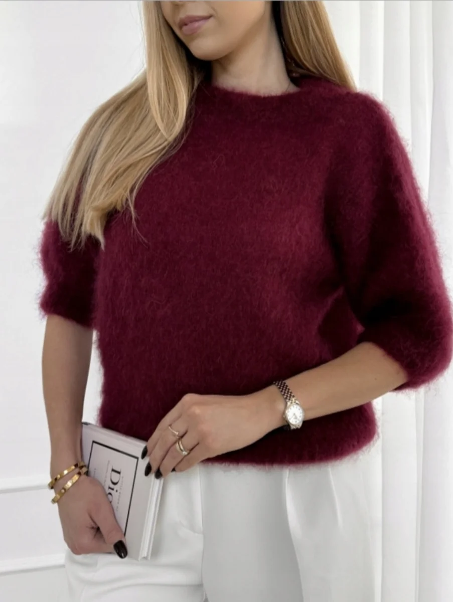 Sweter krótki rękaw 81 % kid moher - premium