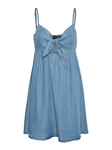 VERO MODA Damska sukienka Vmharper Sl Strap Bow Short Dress, niebieski (medium blue denim), S - Sukienki - miniaturka - grafika 1