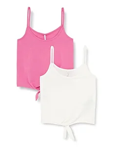 ONLY Women's ONLMAY S/L REG Short Knot JRS 2PK Top, Super Pink/Pack: Cloud Dancer, XL - Koszulki i topy damskie - miniaturka - grafika 1