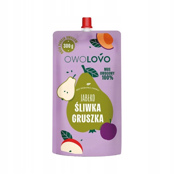 Owolovo Mus owocowy 100 % jabłko śliwka gruszka 300 g