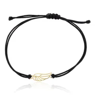 Bransoletki - Bransoletka czarny sznurek ze złotym skrzydłem pr.585 - miniaturka - grafika 1