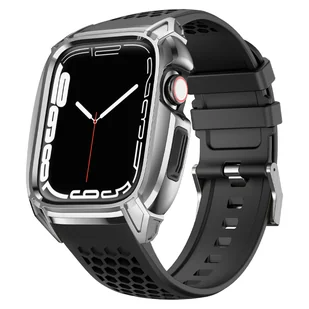 Kingxbar CYF148 2w1 pasek Apple Watch Ultra, SE, 8, 7, 6, 5, 4, 3, 2, 1 (49, 45, 44, 42  mm) z wbudowanym pancernym etui ze stali nierdzewnej srebrny - Akcesoria do smartwatchy - miniaturka - grafika 1