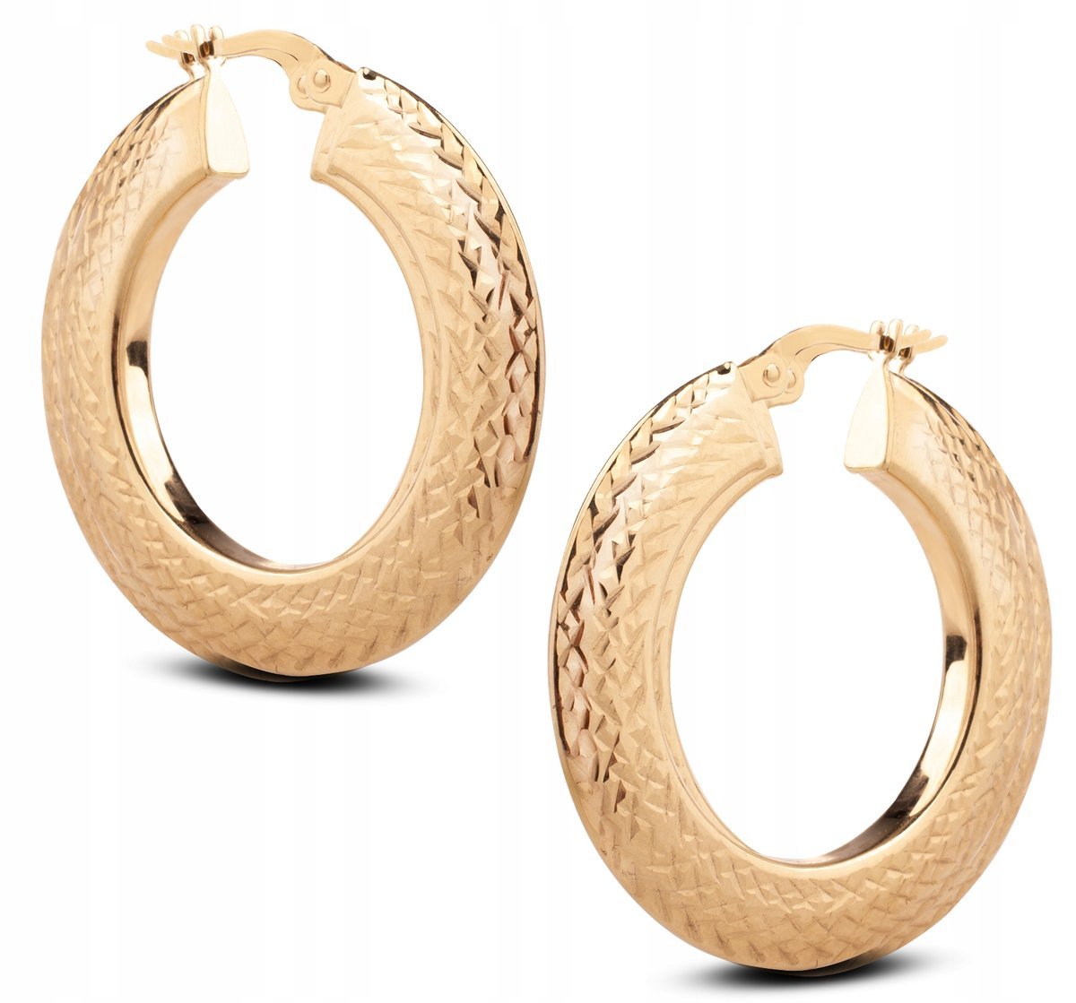 BOGATE ZŁOTE KOLCZYKI KOŁA Z DIAMENTOWANYM WYKOŃCZENIEM 33 MM 14KT 585