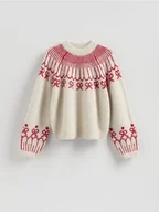 Swetry damskie - Reserved - Wzorzysty sweter - beżowy - miniaturka - grafika 1
