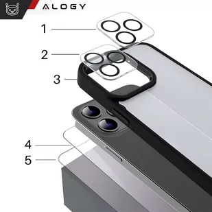 Etui Case do iPhone 14 Pro + zestaw 4 szkieł 5w1 pancerne 360 Alogy Hybrid 2x Szkło na ekran +2x obiektyw czarno-przezroczyste - Etui i futerały do telefonów - miniaturka - grafika 3