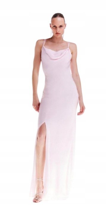 Karen Millen Pudrowa Sukienka Maxi na Ramiączkach z Rozcięciem 40 B1c