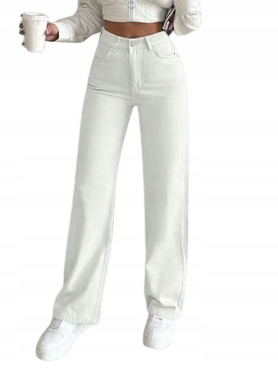 SHEIN DAMSKIE SPODNIE JEANSOWE BIAŁE SZEROKIE KLASYCZNE CASUAL S 1_B