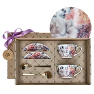 Filiżanki - Filiżanka porcelanowa ze spodkiem i łyżeczką (2 szt.) ZESTAW filiżanek z porcelany do kawy herbaty 255 ml Lile Purpura P31859 - miniaturka - grafika 1