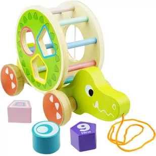 Drewniana zabawka do ciagnięcia sorter Krokodyl ze sznurkiem układanka - Zabawki interaktywne dla dzieci - miniaturka - grafika 1