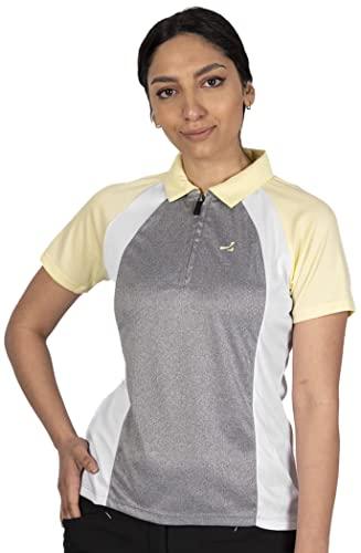 Under Par Damska koszulka polo do golfa UPLTS1673 kontrastowa szybkoschnąca z zamkiem błyskawicznym z krótkim rękawem, Heather Marl/White/Lemon, rozmiar 14