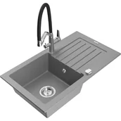 Zlewozmywaki z baterią - Mexen Pablo zlewozmywak granitowy 1-komorowy z ociekaczem i baterią kuchenną Duo, szary - miniaturka - grafika 1