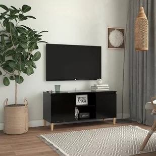 vidaXL Lumarko Szafka TV z drewnianymi nóżkami, czarna, 103,5x35x50 cm 805960 - Szafki RTV - miniaturka - grafika 1