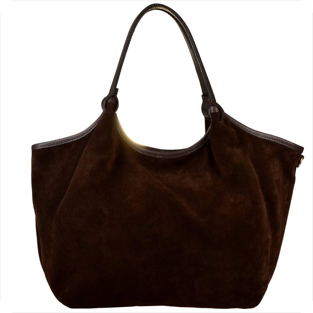 Włoska torebka shopper skóra zamszowa brąz czekolada XL