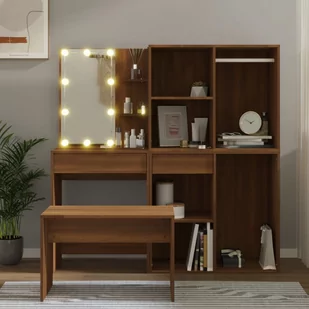 Lumarko Zestaw z toaletką i oświetleniem LED, brązowy dąb - Meble do sypialni - miniaturka - grafika 1