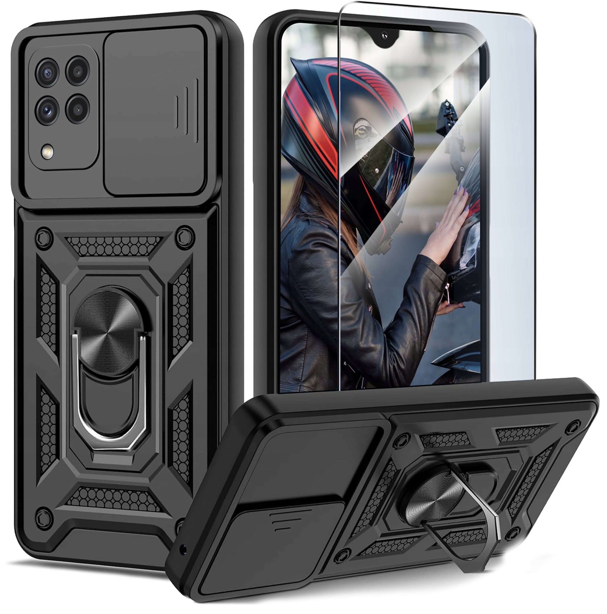 Etui do Samsung Galaxy A12 M12 PANCERNE SLIDE RING CASE + SZKŁO 9H