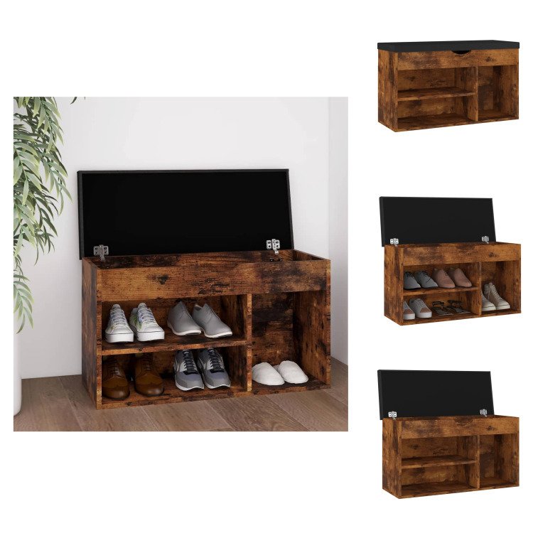 vidaXL Ławka na buty z poduszką dąb wędzony 80x30x47 cm materiał drewnopochodny - Stojaki i szafki na buty