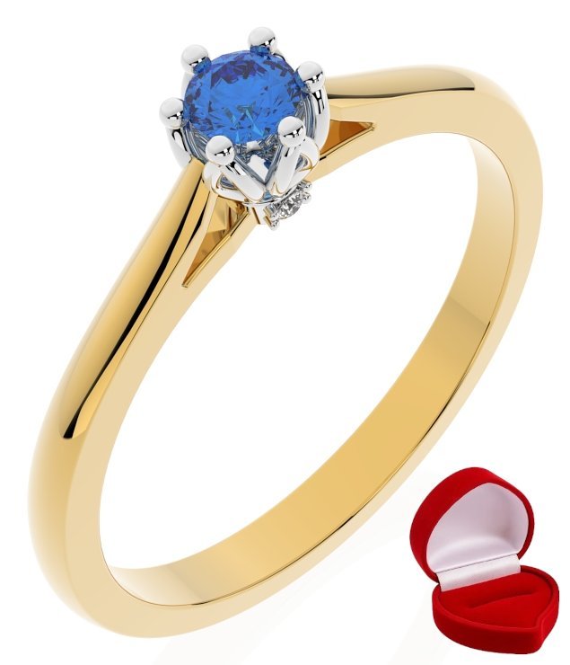 ZŁOTY PIERŚCIONEK ZARĘCZYNOWY 585 14k SZAFIR 0,09 ct + PUDEŁKO R10