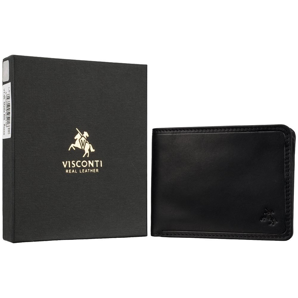 Cienki skórzany portfel męski Visconti VT-96 czarny