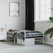 Inne meble do sypialni - vidaXL Metalowa rama łóżka z wezgłowiem i zanóżkiem, biała, 100x190 cm - miniaturka - grafika 1