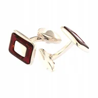 Spinki do mankietów i krawatów - Spinki Do Mankietów Srebrne Męskie Do Koszuli Z Bursztynem Prezent - miniaturka - grafika 1