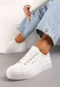 Trampki damskie - Białe Casualowe Trampki przed Kostkę na Platformie ze Sznurowaniem Reapita - Renee - miniaturka - grafika 1