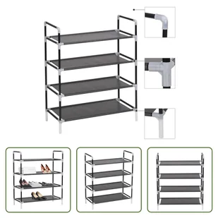 The Living Store Stojak na buty z 4 półkami, metal i włóknina, czarny - Szafki na buty - miniaturka - grafika 1