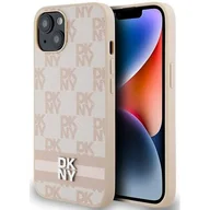 Etui i futerały do telefonów - Oryginalne Etui IPHONE 13 / 14 / 15 DKNY Hardcase Leather Checkered Mono Pattern & Printed Stripes (DKHCP15SPCPTSSP) różowe - miniaturka - grafika 1