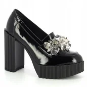 Półbuty damskie - Czarne półbyty modne eleganckie z kamykami CARINII B8647-037 skóra r.38 - miniaturka - grafika 1