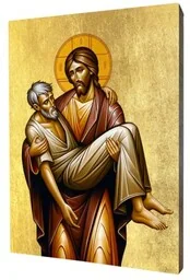 Ikona złocona, Jezus Dobry Samarytanin - Ikony i obrazy sakralne - miniaturka - grafika 1