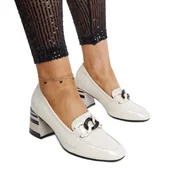 Półbuty damskie - Beżowe skórzane pólbuty lakierowane Vinceza beżowy - miniaturka - grafika 1