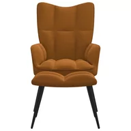 Fotele - vidaXL Fotel z podnóżkiem brązowy obity aksamitem 328092 - miniaturka - grafika 1