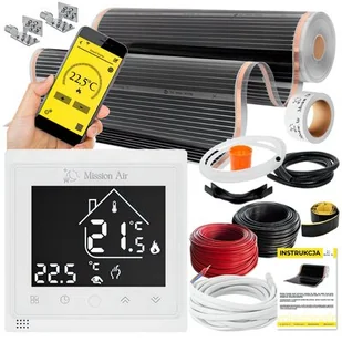 Folia grzewcza na podczerwień MISSION AIR Black Silver PTC 160W/m2 1m2 szer. 100cm + regulator Libra Biały Wi-Fi - Ogrzewanie podłogowe - miniaturka - grafika 1
