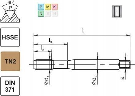 GWINTOWNIK M 7 DIN-371B 6H HSSE TIN 800X
