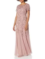 Sukienki - Adrianna Papell Damska sukienka z kwiatowymi koralikami Godet z krótkim rękawem, Różowe złoto, 44 - miniaturka - grafika 1