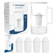 Dzbanki filtrujące - Dzbanek filtrujący szklany Wessper 3l Biały 5x Filtr aquaclassic 77g - miniaturka - grafika 1