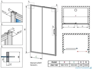 Radaway Premium Pro Black Dwj drzwi 100cm lewe szkło przejrzyste 1014100-54-01L | - Akcesoria do armatury i ceramiki - miniaturka - grafika 1