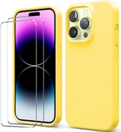 Etui i futerały do telefonów - zestaw ochronny 2 w 1 dla Apple iPhone 15 Pro Max składa się z 2x szklanej osłony ekranu 9H i 1x silikonowego etui - osłona w kolorze żółtym - miniaturka - grafika 1