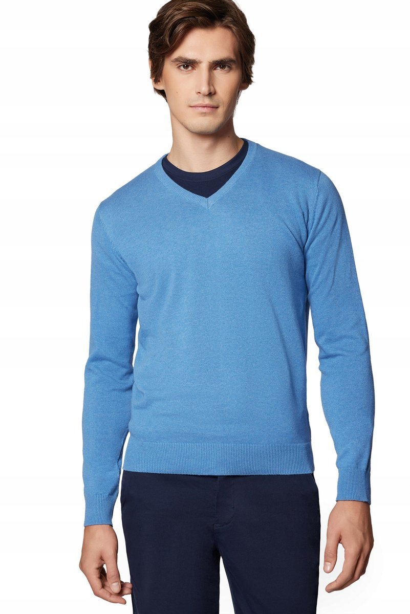 Sweter Męski Błękitny Bawełniany V-neck Próchnik PM7 2XL