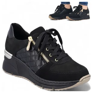 Rieker SKÓRZANE Sneakersy Damskie na Koturnie Wygodne Półbuty Czarne 40 - Półbuty damskie - miniaturka - grafika 1