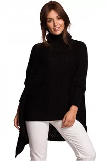Swetry damskie - Asymetryczny sweter jak ponczo z golfem - SukienkiShop - grafika 1