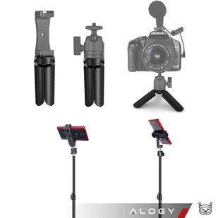 Uchwyt mini statyw na telefon aparat stojak podstawka regulowany obrotowy 360 Tripod selfie do zdjęć Alogy Czarny - Selfie stick - miniaturka - grafika 6