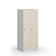 Szafki BHP - Szafa ubraniowa obniżona, 2-drzwiowa, 1500 x 600 x 500 mm, zamek obrotowy, drzwi laminowane, brzoza - miniaturka - grafika 1
