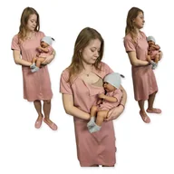 Piżamy ciążowe - KOSZULA DO KARMIENIA NOCNA KRÓTKI RĘKAW ROZPINANA r XL + BODY 62 PUDER RÓŻ - miniaturka - grafika 1