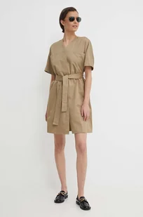 Calvin Klein sukienka z domieszką lnu kolor zielony mini rozkloszowana K20K206947 - Sukienki - miniaturka - grafika 1