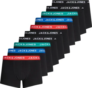 Bokserki męskie JACK&JONES, opakowanie 10 sztuk - JACHUEY TRUNKS, bawełna stretch czerwony/niebieski/petrol/czarny 2XL - Majtki męskie - miniaturka - grafika 1